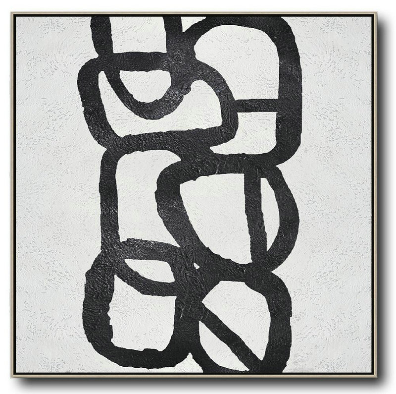 Original Abstract Painting Extra Large Canvas Art,Oversized Minimal Black And White Painting - Acrylic On Canvas Abstract